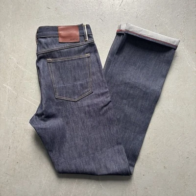 NUEVO SIN ETIQUETAS Gustin Ribete Crudo Oscuro California Pierna Recta Denim Jean Botón Mosca 36 Foto 1 de 4