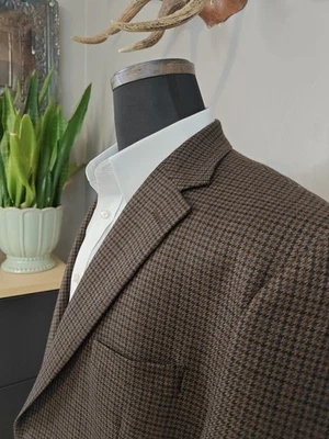 🇺🇲 Chaps Two Button Wool Sports Coat 44 L Brown Blue Houndstooth - Image 1 of 4