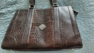 Coldwater Creek Dark Brown Juliana Croco Tote Laptop Bag Purse - Picture 1 of 15