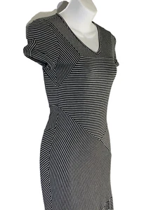 Anthropologie Deletta Maxi T Shirt Dress Gray Black Striped Stretch Short Slv XS - Picture 1 of 12