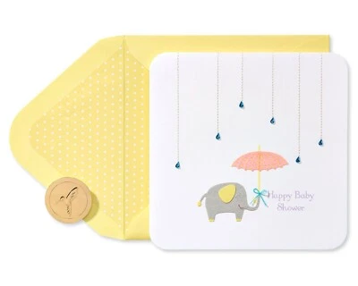 Papyrus Baby Shower Card - Elephant with Umbrella Gemmed Raindrops - Image 1 of 4