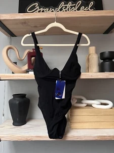 NWT Moeva | Black Upside Down V Underwire One Piece Bathing Suit  Size XS - Picture 1 of 6