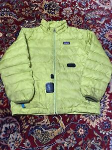 Patagonia Down Puffer Jacket Boys Size Small Neon Green/ Yellow (Damaged)