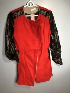 Korean Fashion Jacket Size XL Fits SMALL RED BLACK PEACOAT Fall - Picture 1 of 9