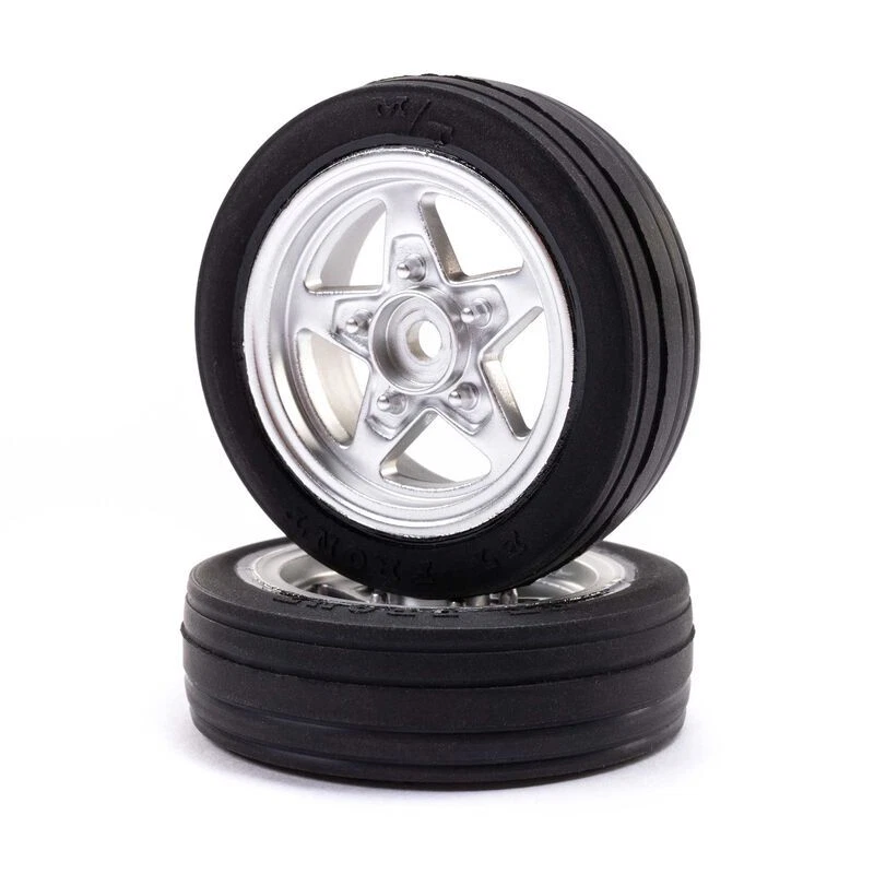Losi LOS41040 Mickey Thompson Front Tires w/Silver Wheels (2) for 1970 Mini Drag - Image 1 of 1