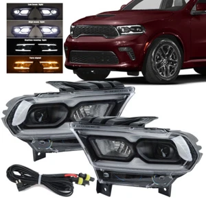 W/LED Turn Signal Headlight Headlamp For 2014 2015-2023 Dodge Durango Left+Right - Foto 1 di 17