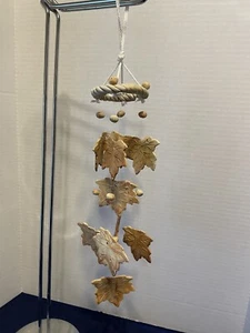 New Handmade Leaf Stoneware Clay Wind Chimes Grape Leave Design - Picture 1 of 3