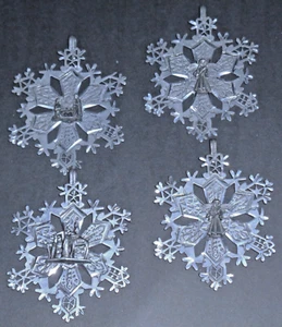 Vintage RR Pewter Nativity Snowflake Christmas Ornament Italy Signed- Set 4 - Picture 1 of 7