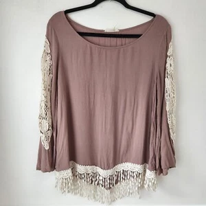 Camisa Top Para Mujer Entro Crochet Encaje Borla Mangas Boho Manga Larga S - Imagen 1 de 8