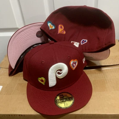 Boné New Era Philadelphia Phillies 59Fifty ajustado CORAÇÕES MARRON TAMANHO 7 1/2 NOVO - Imagem 1 de 4