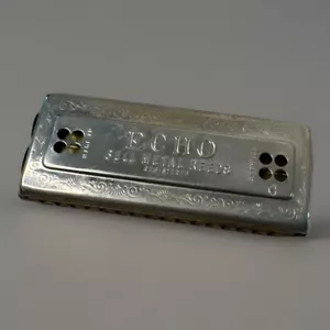 Vintage M.Hohner ECHO Bell Metal Reeds Harmonica Key Of F/B Double Sided - Picture 1 of 13