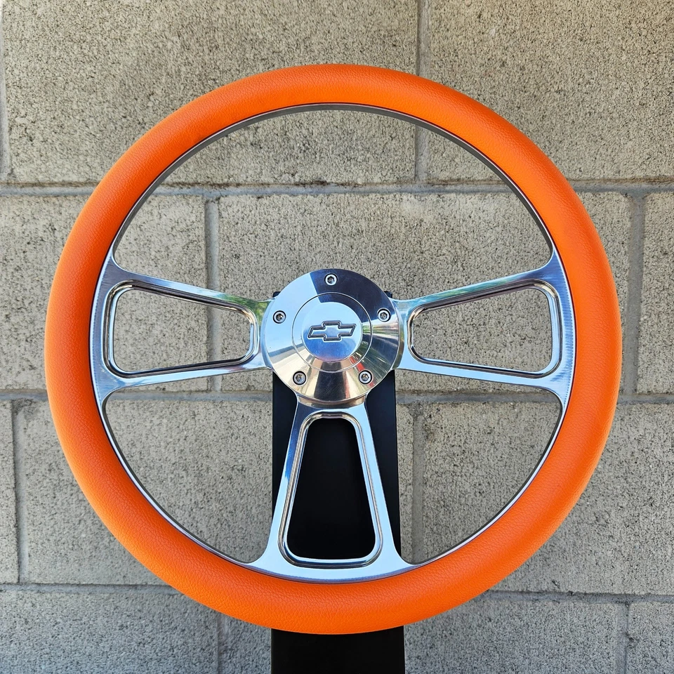 Volante Billet 14" Músculo Naranja Vinilo Medio Envoltura Chevy Bocina Licencia Foto 1 de 4