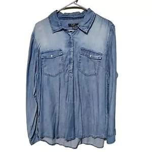 Earl Jean Women's Shirt Chambray Blue Denim Pullover XL Long sleeve Pearl Snap - Picture 1 of 6