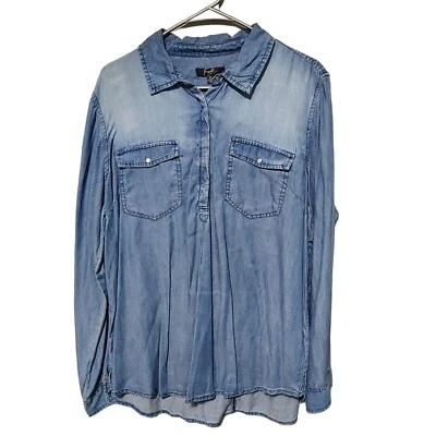 Camisa para mujer Earl Jean azul cambray Denim Pullover XL manga larga perla a presión Foto 1 de 4