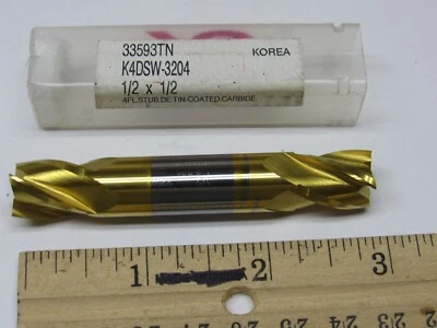 YG 1/2" 4-FL DOBLE EXTREMO TROZO CENTRO CORTE ESTAÑO RECUBIERTO CARBURO SÓLIDO FRESADORA DE EXTREMO Foto 1 de 2