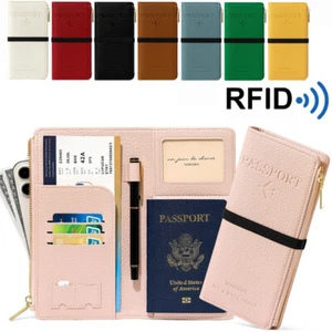 Leather Passport Vaccine Card Passport Holder Travel Wallet Safe Rfid Case Cover - Picture 1 of 15