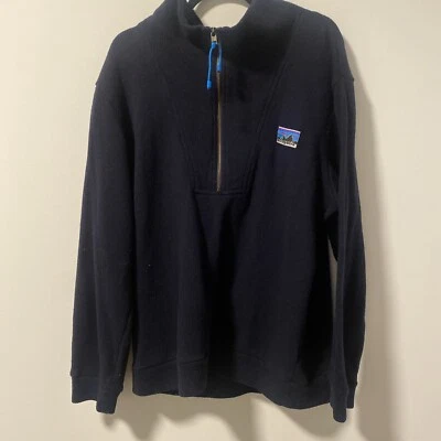 Patagonia Men Woolie Fleece Pullover Sweater Navy Blue Heavy Wool Cotton XL RARE - Image 1 of 4