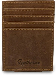 Leatherax RFID Slim Geldbörse Herren - Echtleder Fronttasche Kartenetui Braun - Bild 1 von 7