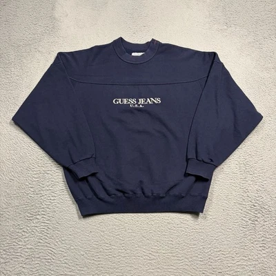 VINTAGE Guess Jeans USA Crew Neck Sweatshirt Size XL Navy Blue Embroidered Logo - Image 1 of 4