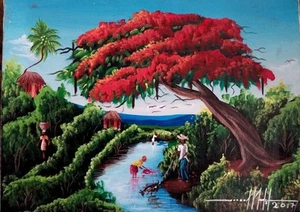 STUNNING 12 x 9 ORIGINAL HAITIAN ART PAINTING BY HAITIAN MASTER SIMEON MICHEL - Picture 1 of 1