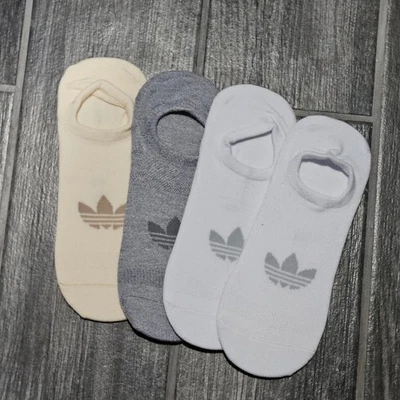 Adidas Trefoil No Show Socks 4-Pack Beige Gray White Women's Size Large LG - Image 1 of 2