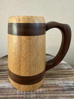 "Taza de cerveza vikinga de madera grande hecha a mano jarra de madera 6"" usada en excelente estado" Foto 1 de 4