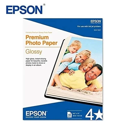 Epson Premium Photo Paper GLOSSY (8.5x11 Inches, 50 Sheets) (S041667),White - Image 1 of 3