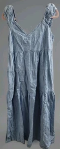 Old Navy Women's Chambray Tiered Maxi Dress Cap Sleeves Pockets, Size L NWT - Picture 1 of 12