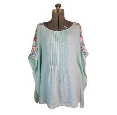 Johnny Was JWLA Floral Embroidered Boho Hippie Pintuck Poncho Blouse Top XL - Image 1 of 4