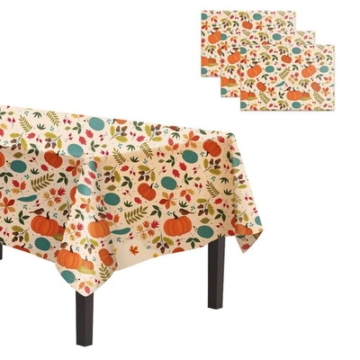 3-Pcs Thanksgiving Tablecloth 54x108" Disposable Fall Pumpkin & Maple Leaf Decor - Image 1 of 4