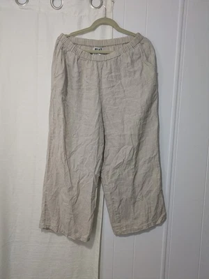 Flax Ladies Size M Natural Beige Linen Cropped Wide Leg Pants - Image 1 of 4