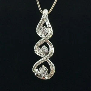 10K White Gold Signed ZEI Natural Diamond Swirl Pendant 2.4g (WCP031018) - Picture 1 of 5