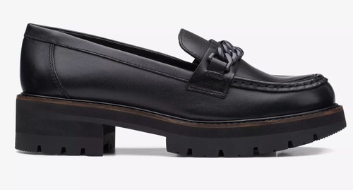 Mocassini nuovi con scatola Clarks donna ORIANNA EDGE neri in pelle leopardata