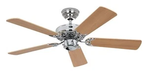 Ceiling Fan Without Light Chrome & Beech Classic Royal 103 CM - Picture 1 of 3
