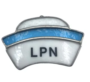Stained Glass LPN Nurse Cap Ornament Suncatcher art glass gift blue and white - Picture 1 of 4