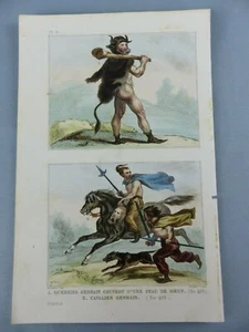 GRAVURE ancienne vers 1850 costumes FRANCE guerriers GERMAINS en 406 ,196 - Imagen 1 de 1