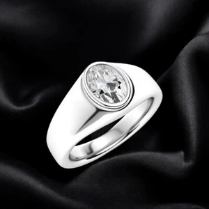 Oval Cut Lab Created 0.70 Ct Engagement Band 18K White Gold Mens Ring - Picture 1 of 9