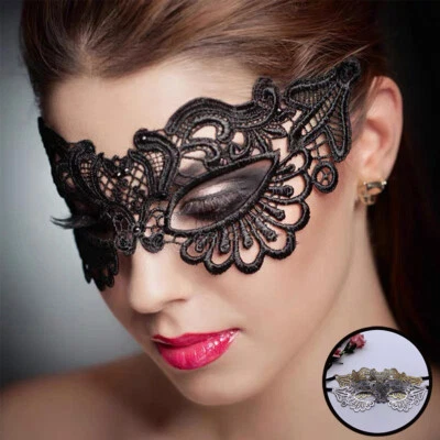 Lace Masquerade Eye Mask BLACK Gothic Fancy Dress Ladies Party Halloween Sexy UK - Image 1 of 4