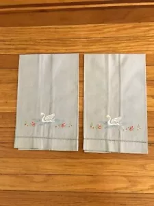 Vintage Fingertip Hand Tea Towels Set of 2 Swan - Picture 1 of 1