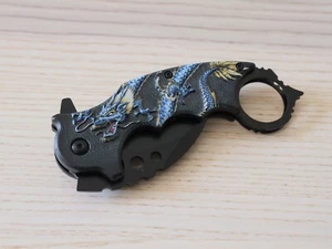 Folding Pocket Knife KARAMBIT Blue Dragon Black Spring Assisted Pocket Clip Edc - Picture 1 of 5