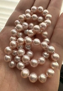 CULTURED FRESHWATER PINK PEACH PEARL NECKLACE SOLID 14K YELLOW GOLD CLASP 7MM - Picture 1 of 11