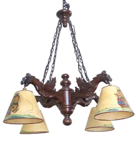 Large Vintage French Carved Wood Gothic Chimera Chandelier 6 Lights Gargoye 1950 - Picture 1 of 13