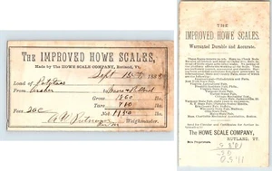 billhead HOWE SCALE COMPANY, Rutland, Vt 1888 - Picture 1 of 3