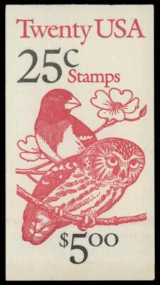 US #BK160b-Pl. 5453  25¢ Owl & Grosbeak booklet with 2 panes of 2285b - Image 1 of 2