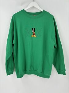 Disney Vintage Mickey Mouse Sweater Womens XL Green Embroidered Pullover Knit