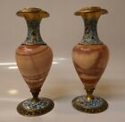 Gorgeous Antique French Champlevé Enameled Pair Of Candle Holders - 6 1/8" Tall 