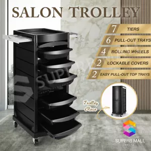 7 Tier Salon Trolley Rolling Storage Tray Drawer Cart Hairdresser Spa Tools - Picture 1 of 8