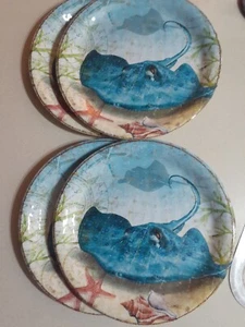 Pier 1 Imports Sea Life 9" Melamine Plates Ocean Set 4 Saber The Stingray - Picture 1 of 4