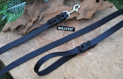 BULLYZEI Extra BREITE Lederleine schwarz 25mm Silber Karabiner 60cm-10m Schleppleine
