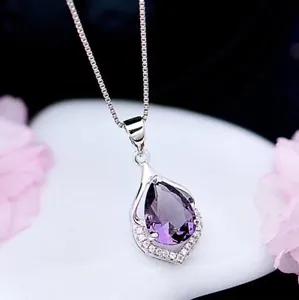 Crystal Amethyst Pendant Chain Necklace 925 Sterling Silver Women's Jewellery Uk - Picture 1 of 5